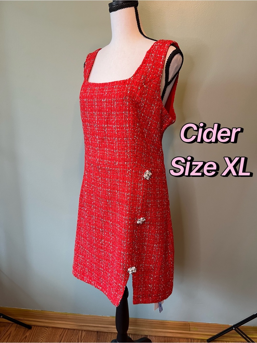 Cider Red Tweed Square-Neck Dress Size XL